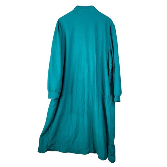 NEW Vintage 80s Fuzzy Fleece Plus 2X Housecoat Robe Zip Up warm Green Floral - Picture 3 of 7